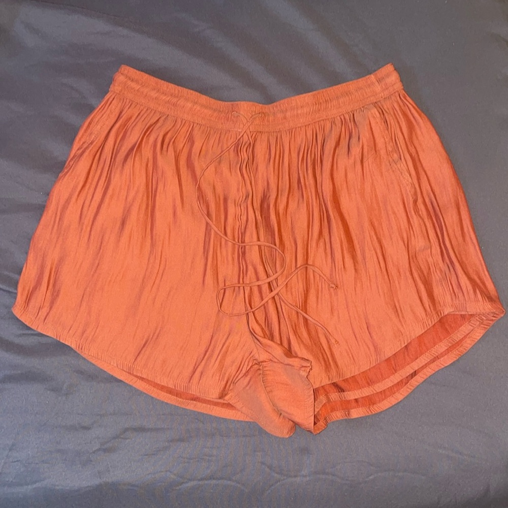 Abercrombie & Fitch satin-y, burnt orange shorts